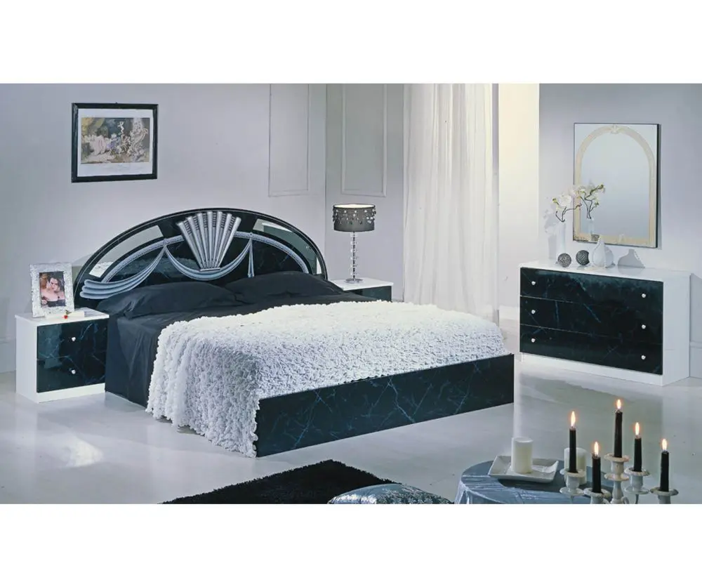 Dima Mobili Salma Marble Black and Silver Bedroom Set with 6 Door Wardrobe