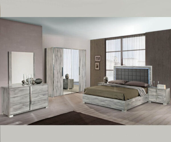 H2O Design Serena Light Grey Italian Bedroom Set with 4 Door Wardrobe