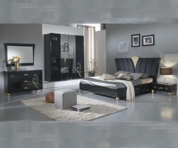 Ben Company Sofia Black and Gold Italian Bedroom Set with 2 Door Wardrobe