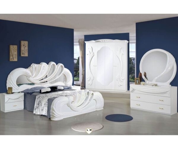 H2O Design Vanity2 White Italian Bedroom Set with 4 Door Wardrobe and 3 Drawer Dresser