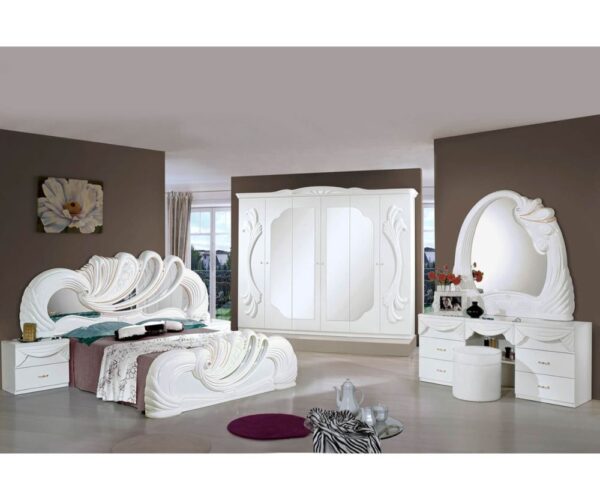 H2O Design Vanity2 White Italian Bedroom Set with 6 Door Wardrobe and Vanity Dresser