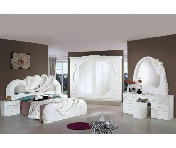 H2O Design Vanity2 White Italian Bedroom Set with 6 Door Wardrobe and Vanity Dresser Italian Bedroom Set Home Store UK