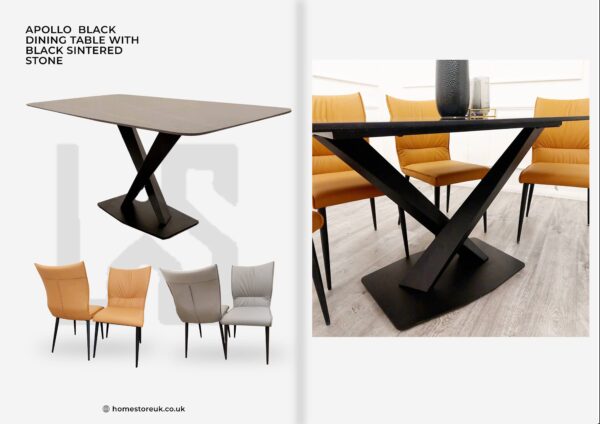 Apollo 1.6 Black Dining Table with Flora Chairs Dining Table Chair Home Store UK