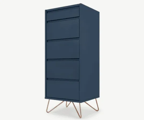 Royal Blue Wooden 5 Drawer Tallboy