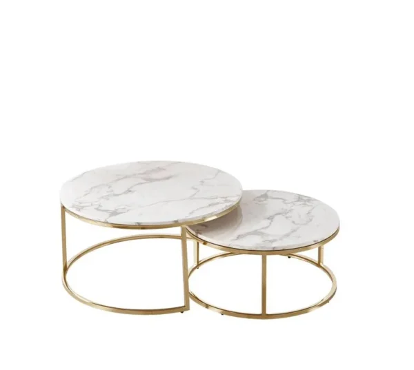 Lara White Marble Nest Of Tables With Chrome Gold Legs - Image 3