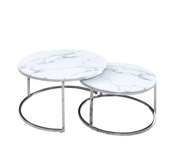 Lara White Marble Nest of Tables with Chrome Silver Legs