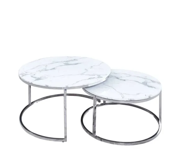 Lara White Marble Nest of Tables with Chrome Silver Legs Marble Dinning Sets Home Store UK