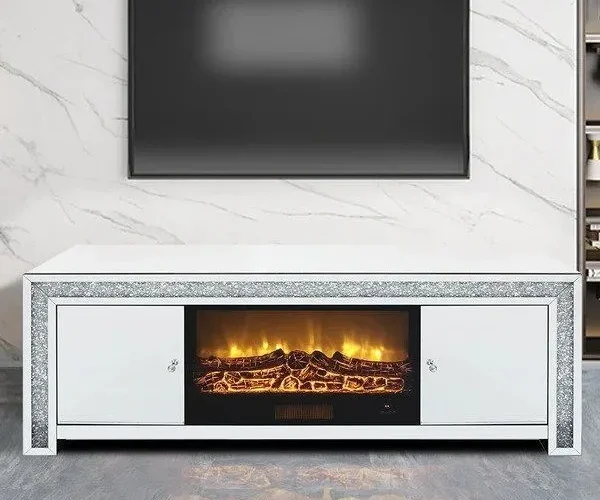 Cara Mirrored TV Unit with Fireplace