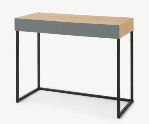 Oak Desk/Dressing Table with Grey Drawers and Steel Legs