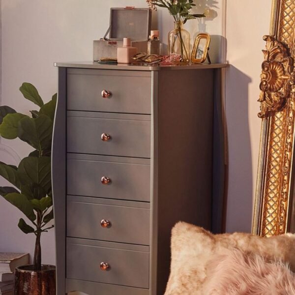 Victoria Drawer Narrow in Folkestone Grey with Rose Gold Colour Handles Chest Of Drawer Home Store UK