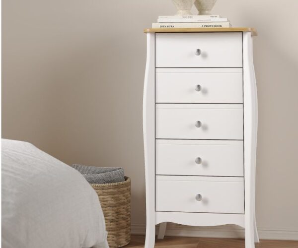 Victoria 5 Drawer Narrow in Pure White Iced Coffee Lacquer