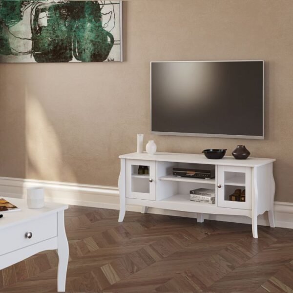 Victoria TV Table (Wide) 4 Drawer 2 Shelves in White