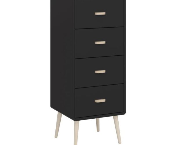 Yale Narrow Chest of 4 Drawers in Pure White/Black Painted