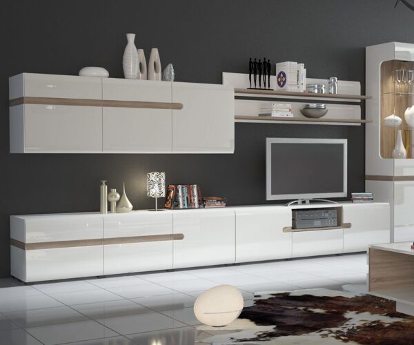Bliss Living Wide 3 Door TV Unit in White with a Truffle Oak Trim