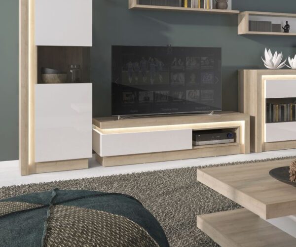 Rea1 Drawer TV Cabinet with Open Shelf in High Gloss