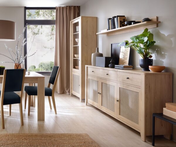 Avery 3 Door 3 Drawer Sideboard in Jackson Hickory Oak and Rattan Effect