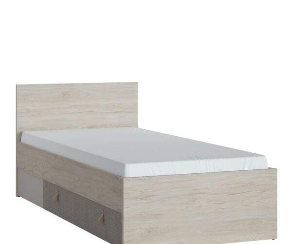 Colson 90cm Bed with 1 Drawer in Light Walnut, Grey Fabric Effect and Cashmere