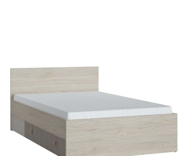 Colson 120cm Bed with 1 Drawer in Light Walnut, Grey Fabric Effect and Cashmere