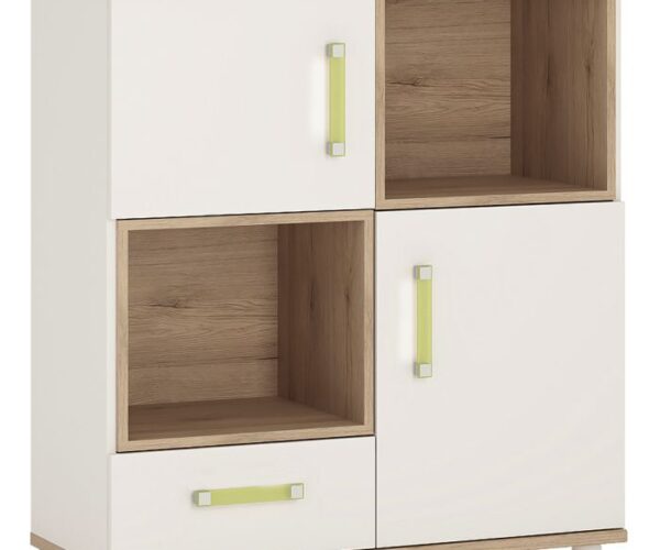 Alice 2 Door 1 Drawer Cupboard with 2 Open Shelves with Lemon Handles