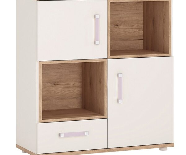 Alice 2 Door 1 Drawer Cupboard with 2 Open Shelves with Lilac Handles