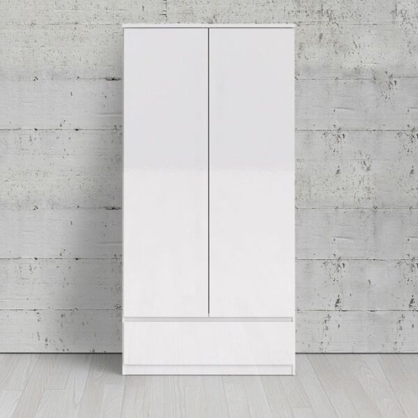 Sydney Wardrobe with 2 Doors 1 Drawer in White High Gloss Wardrobe Home Store UK