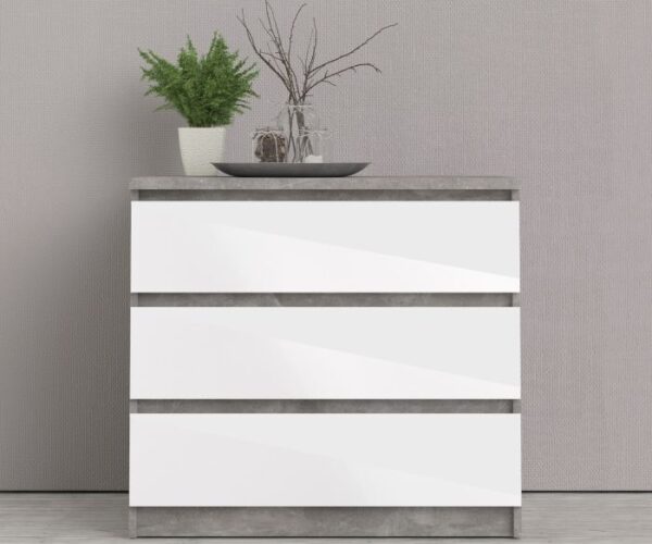 Sydney Chest of 3 Drawers in Concrete and White High Gloss