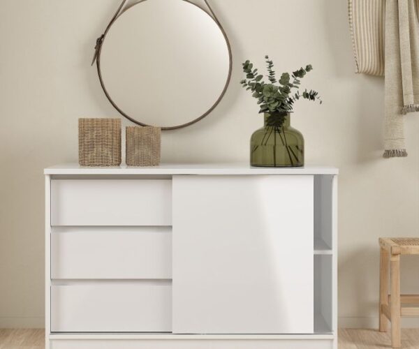 Sydney Storage Unit with 1 Sliding Door and 3 Drawers in White/Oak