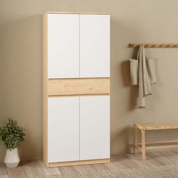 Sydney Shoe Cabinet with 4 Doors 1 Drawer in Jackson Hickory Oak and White Shoe Cabinet with 4 Doors 1 Drawer in Jackson Hickory Oak and White - Shoe Storage Cabinets - Home Store UK