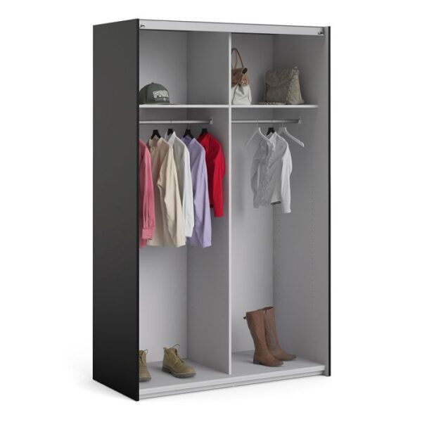 Ross Sliding Wardrobe 120cm in Black Matt with Oak Doors with 2 Shelves - Image 4
