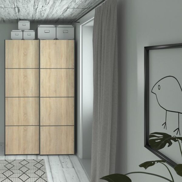 Ross Sliding Wardrobe 120cm in Black Matt with Oak Doors with 2 Shelves - Image 3