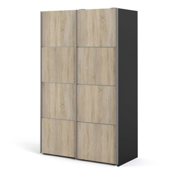 Ross Sliding Wardrobe 120cm in Black Matt with Oak Doors with 2 Shelves - Image 10
