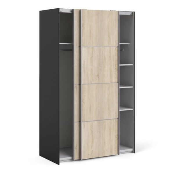 Ross Sliding Wardrobe 120cm in Black Matt with Oak Doors with 5 Shelves