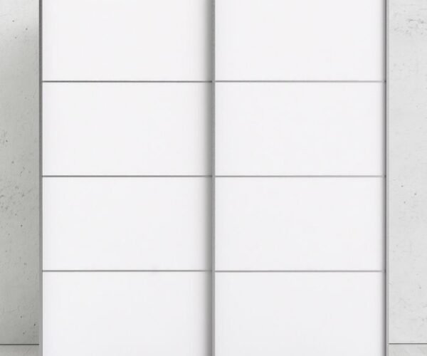 Ross Sliding Wardrobe 180cm in White with White Doors with 2 Shelves