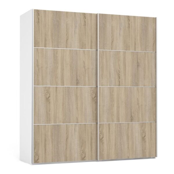 Ross Sliding Wardrobe 180cm in White with Oak Doors with 2 Shelves - Image 4