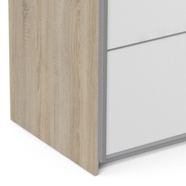 Ross Sliding Wardrobe 180cm in Oak with White Doors with 2 Shelves - Image 5