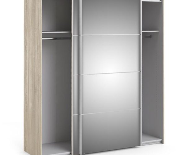 Ross Sliding Wardrobe 180cm in Oak with Mirror Doors with 2 Shelves