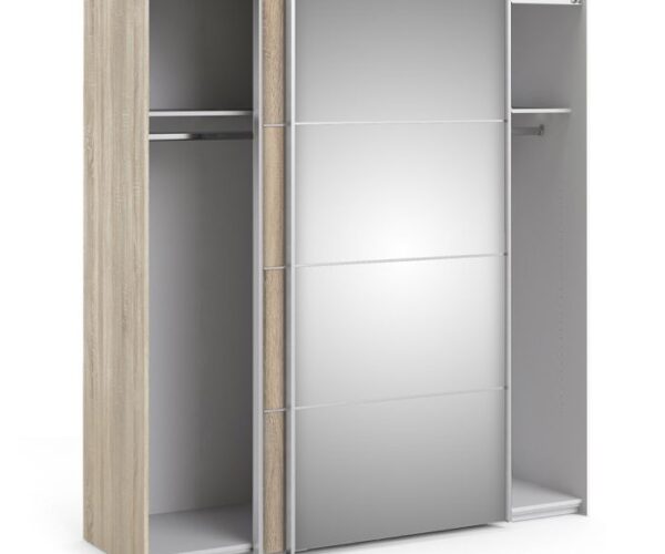 Ross Sliding Wardrobe 180cm in Oak with Oak and Mirror Doors with 2 Shelves