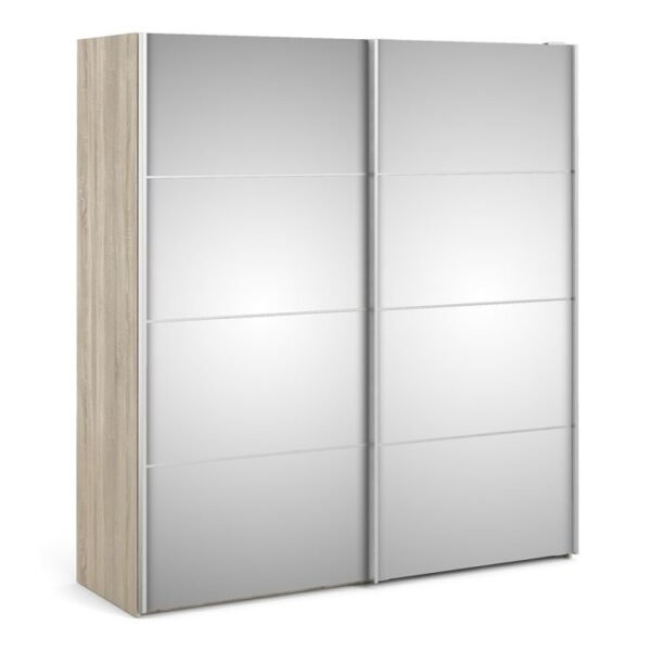 Ross Sliding Wardrobe 180cm in Oak with Mirror Doors with 5 Shelves - Image 2