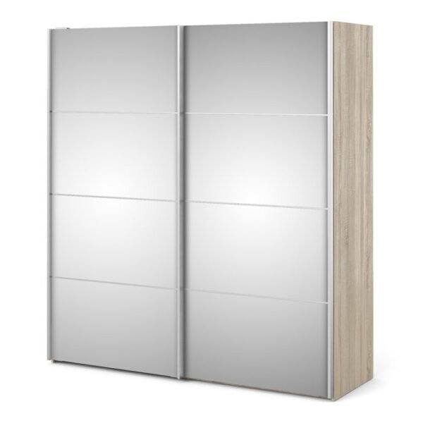 Ross Sliding Wardrobe 180cm in Oak with Mirror Doors with 5 Shelves - Image 4