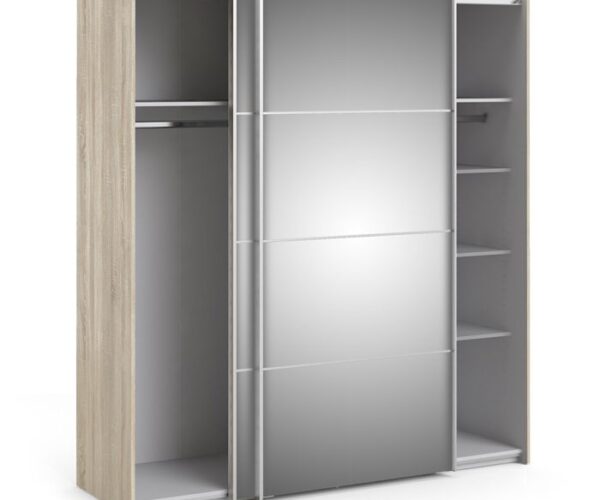 Ross Sliding Wardrobe 180cm in Oak with Mirror Doors with 5 Shelves