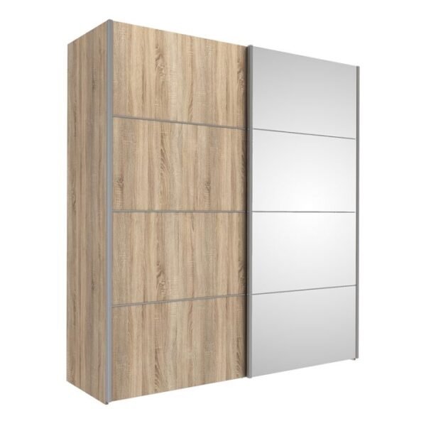 Ross Sliding Wardrobe 180cm in Oak with Oak and Mirror Doors with 5 Shelves - Image 2