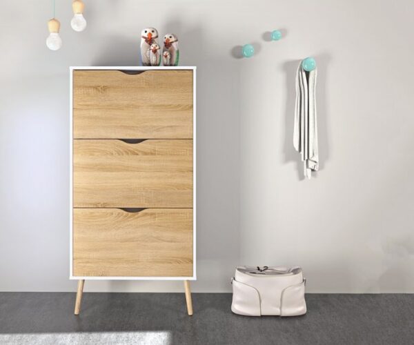 Willow Shoe Cabinet 3 Drawers in White and Oak