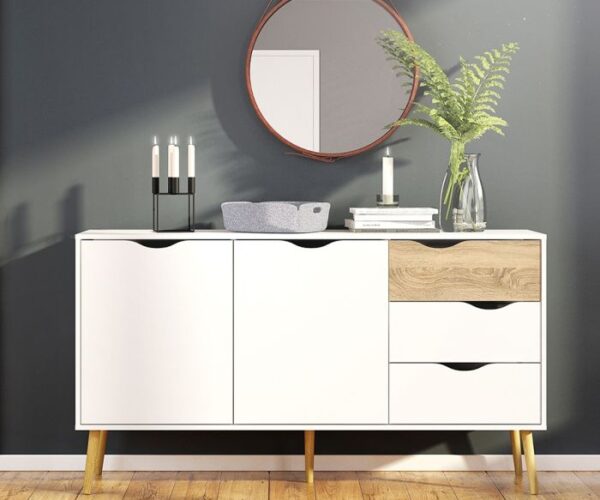Willow Sideboard Large 3 Drawers 2 Doors in White and Oak