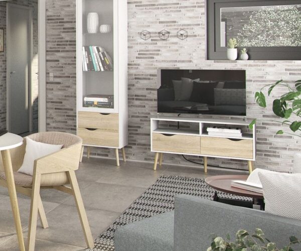Willow TV Unit 2 Drawers in White and Oak