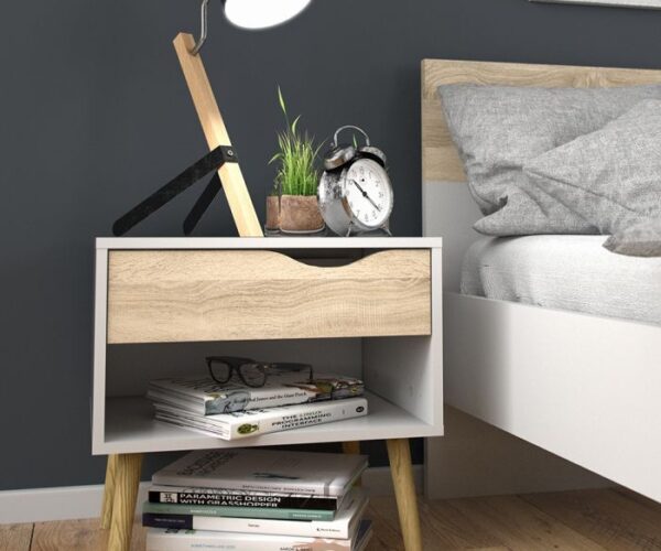 Willow Bedside 1 Drawer in White and Oak (Package of 2.)