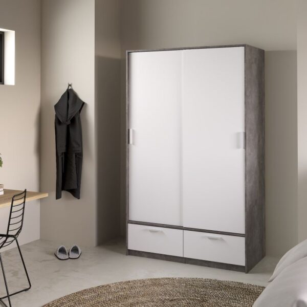 Rope Wardrobe with 2 Doors 2 Drawers in White and Concrete - Image 2