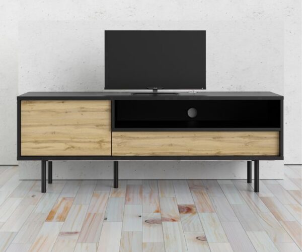 Silver TV Unit 1 Door 1 Drawer in Black/Oak