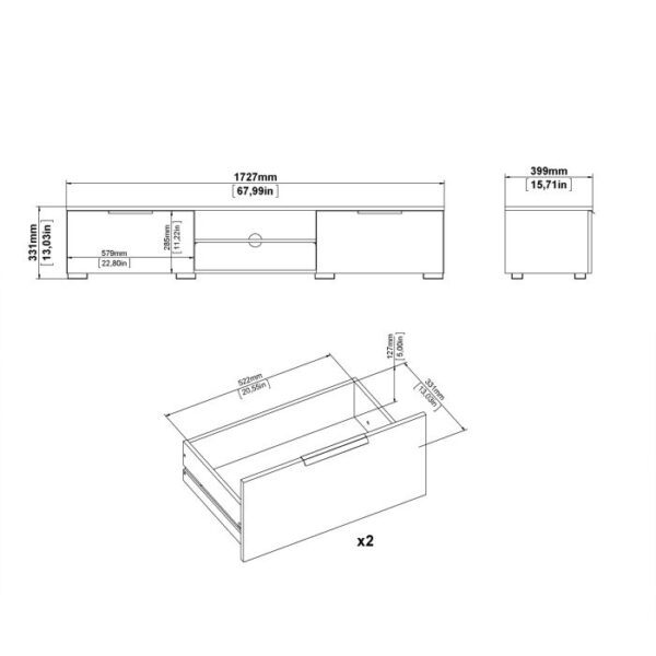 Silver TV Unit 2 Drawers 2 Shelf in White High Gloss - Image 11