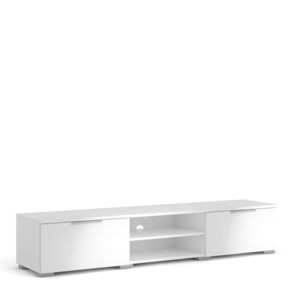 Silver TV Unit 2 Drawers 2 Shelf in White High Gloss - Image 2