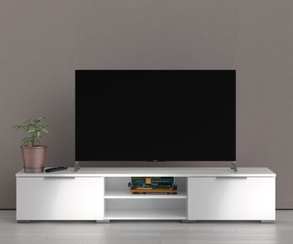 Silver TV Unit 2 Drawers 2 Shelf in White High Gloss